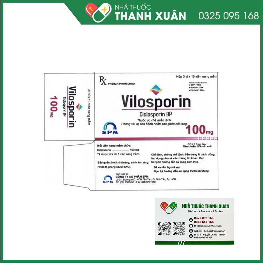 Thuốc Vilosporin 100mg thuốc ức chế miễn dịch, điều trị ghép cơ quan và ghép ngoài cơ quan